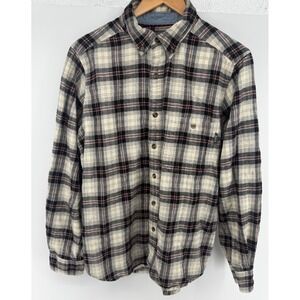 Woolrich Mens Plaid Flannel Shirt Modern Fit Large Cream Black Red Cotton